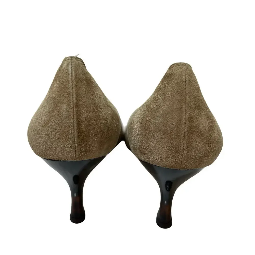 Salvatore Ferragamo‎ Womens Classic Suede Pumps Size 8.5 NARROW Taupe Heels